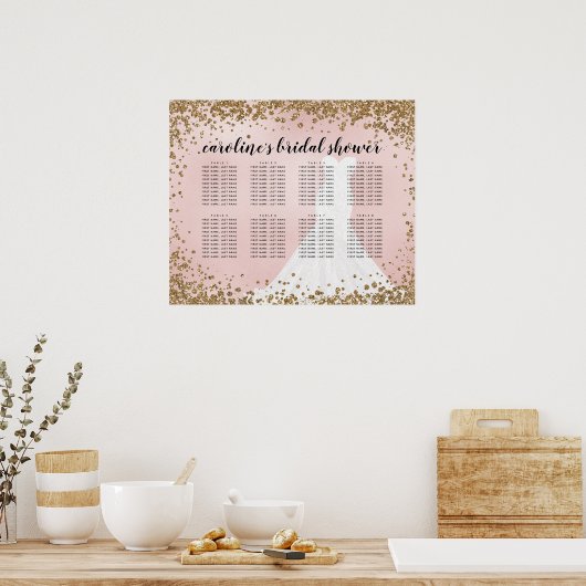 Blushing Glitter Bride Dress Bridal Seast Chart Poster (Keuken)