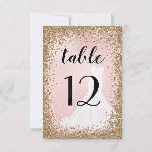 Blushing Glitter Bride Dress Table Number Kaart