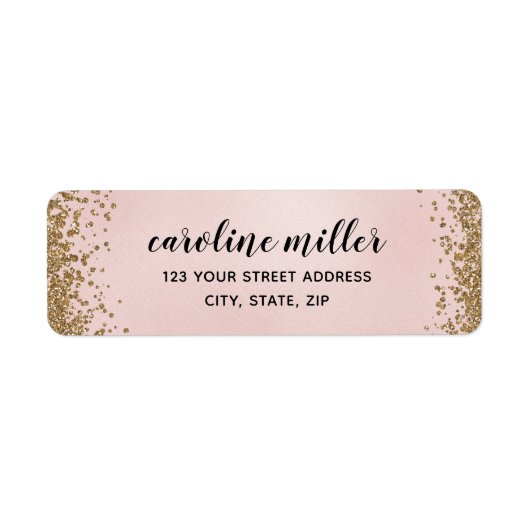 Blushing Glitter Textuur Leesbaar Retouradres Etiket (Voorkant)