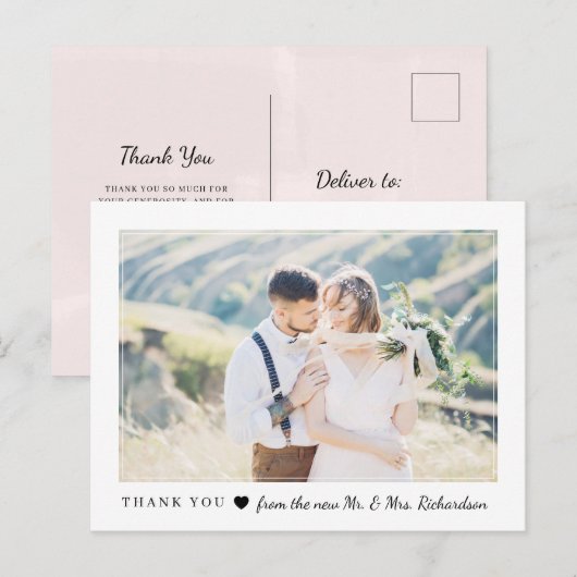 Blushing Heart | Weddenfoto Hartelijk dank Uitnodiging Briefkaart (Voorkant / Achterkant)