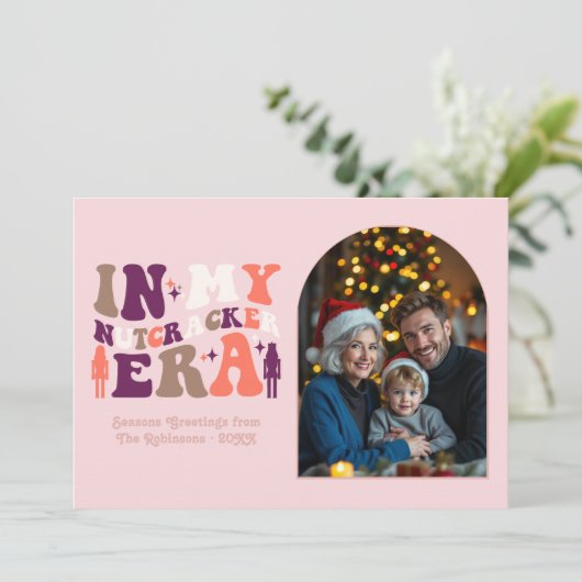 Blushing Holiday My Nutcracker Era Christmas Photo Feestdagenkaart (Staand voorkant)