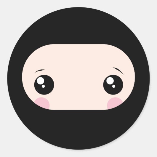 Blushing Kawaii Ninja Ronde Sticker (Voorkant)