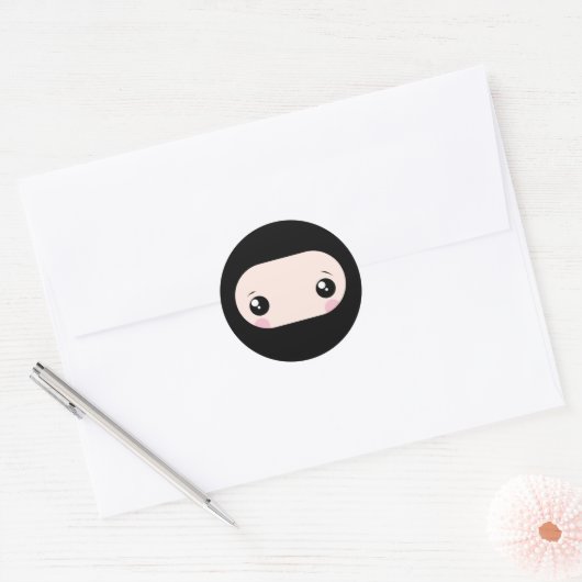 Blushing Kawaii Ninja Ronde Sticker (Envelop)