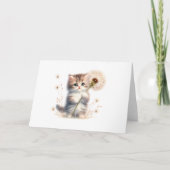 Blushing Kitten en Daisy Whimsical Blank Groeten Kaart (Voorkant)