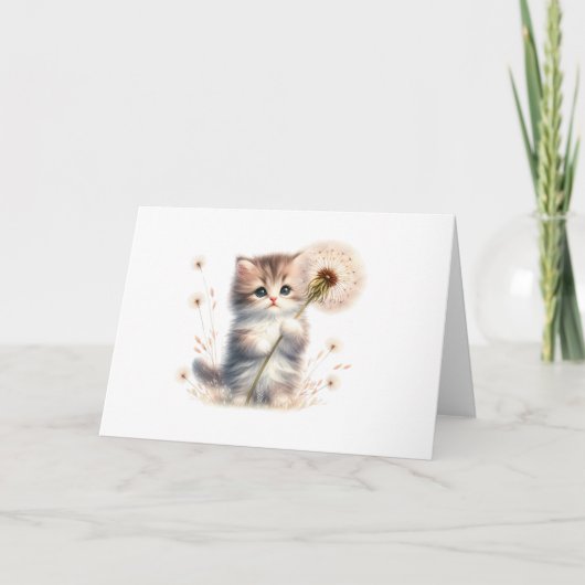 Blushing Kitten en Daisy Whimsical Blank Groeten Kaart (Voorkant)