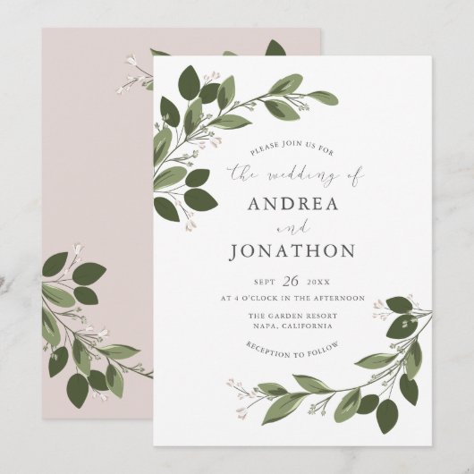 Blushing lentes bruiloft uitnodigen met roze rug kaart (Voorkant / Achterkant)