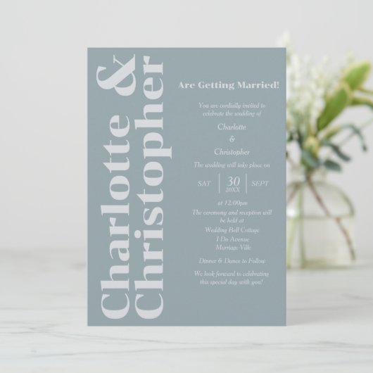 Blushing Love - Dusty Blue & Grey Modern Kaart (Staand voorkant)