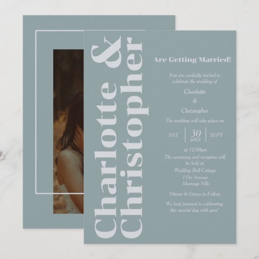 Blushing Love - Dusty Blue & Grey Modern Kaart (Voorkant / Achterkant)