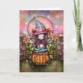 Blushing maan halloween schattige heks kunst kaart (Voorkant)