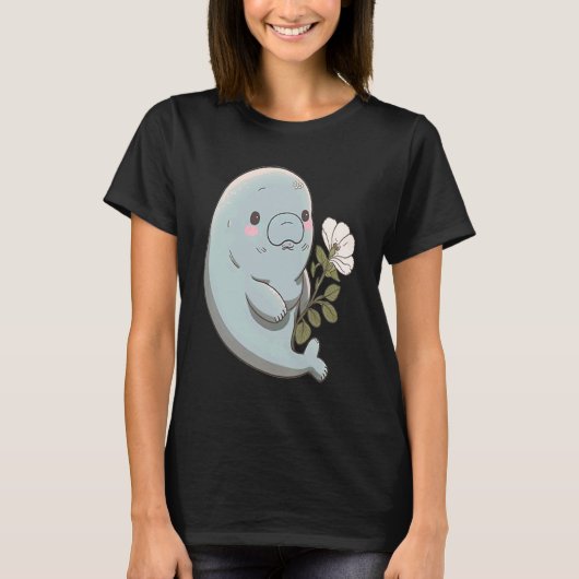 Blushing Manatee Schattig Light Blue Manatee met T-shirt (Voorkant)