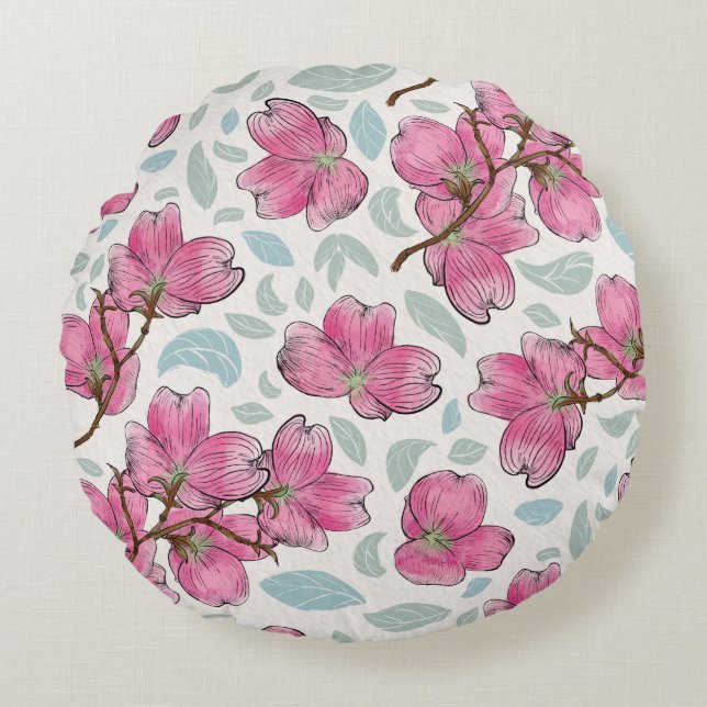 Blushing Orchid Round Pillow – Petal Party Vibe Rond Kussen (Voorkant)