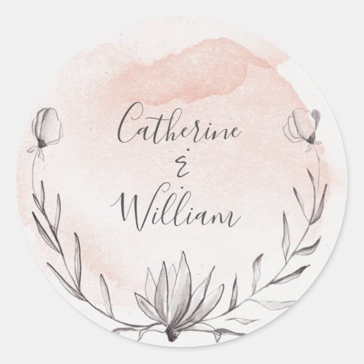Blushing Peach Floral Wreath Wedding Ronde Sticker (Voorkant)