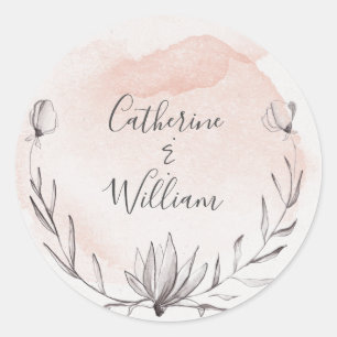 Blushing Peach Floral Wreath Wedding Ronde Sticker