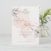Blushing Peach Gray Floral Photo Weddenschap Kaart (Staand voorkant)
