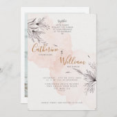 Blushing Peach Gray Floral Photo Weddenschap Kaart (Voorkant / Achterkant)