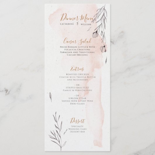 Blushing Peach Grey Waterverf Bruiloft Menu (Voorkant)