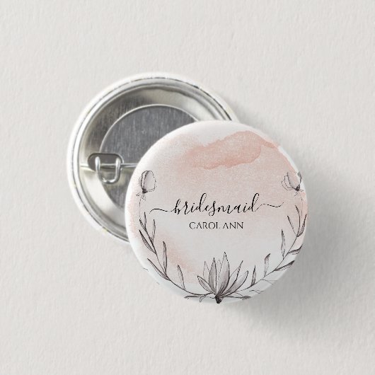 Blushing Peach Waterverf Bridesaid Ronde Button 3,2 Cm (Voorkant /achterkant)