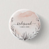 Blushing Peach Waterverf Bridesaid Ronde Button 3,2 Cm (Voorkant)