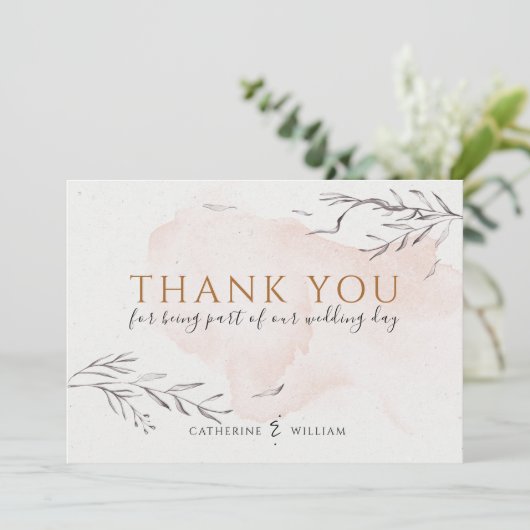 Blushing Peach Waterverf plat dank u kaart (Staand voorkant)