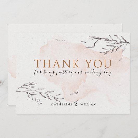 Blushing Peach Waterverf plat dank u kaart (Voorkant / Achterkant)