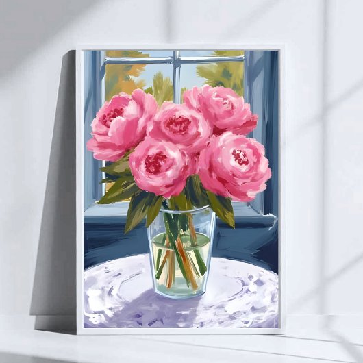 Blushing Peony Bouquet | Pink Flower Painting Poster