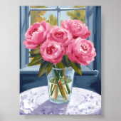 Blushing Peony Bouquet | Pink Flower Painting Poster (Voorkant)