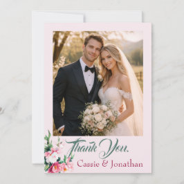 Blushing Peony Floral Photo Wedding Thank You Bedankkaart