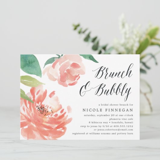 Blushing Peony | Uitnodiging Vrijgezellenfeest Bru (Staand voorkant)