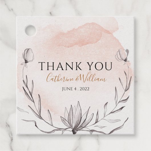 Blushing perzik bloemenkrans Waterverf Bedankjes Labels (Voorkant)