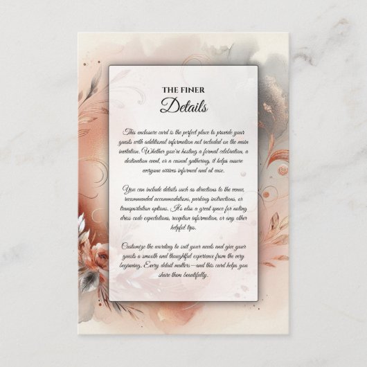 Blushing Petals and Silver Swirls Wedding Informatiekaartje (Voorkant)