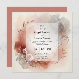 Blushing Petals and Silver Swirls Wedding Kaart