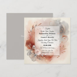 Blushing Petals and Silver Swirls Wedding Kaart