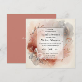 Blushing Petals and Silver Swirls Wedding Kaart