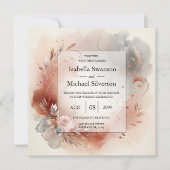 Blushing Petals and Silver Swirls Wedding Kaart (Voorkant)