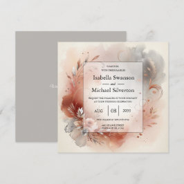 Blushing Petals and Silver Swirls Wedding Kaart