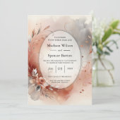 Blushing Petals and Silver Swirls Wedding Kaart (Staand voorkant)