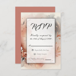 Blushing Petals and Silver Swirls Wedding RSVP Kaartje