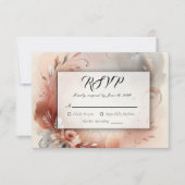 Blushing Petals and Silver Swirls Wedding RSVP Kaartje (Voorkant)