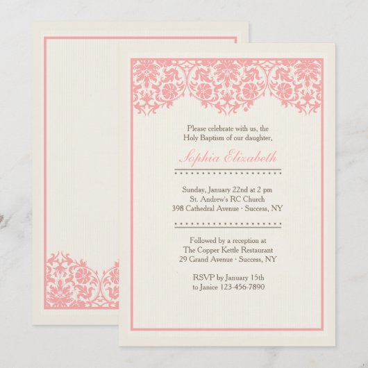 Blushing Pink Baptism Uitnodiging (Voorkant / Achterkant)