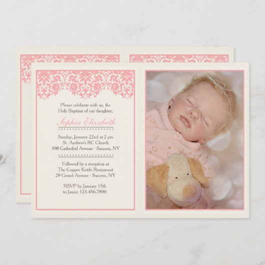 Blushing Pink Daptism Foto uitnodiging (Voorkant / Achterkant)