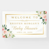 Blushing Pink Floral Gold Lijst Baby shower Spandoek (Horizontaal)