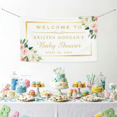 Blushing Pink Floral Gold Lijst Baby shower Spandoek