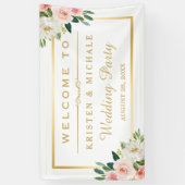 Blushing Pink Floral Gold Lijst Weddenschap Spandoek (Verticaal)