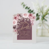 Blushing Pink Maroon Floral Wedding BEWAART DATUM (Staand voorkant)