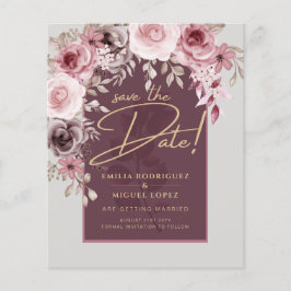 Blushing Pink Maroon Floral Wedding SAVE THE DATE Flyer