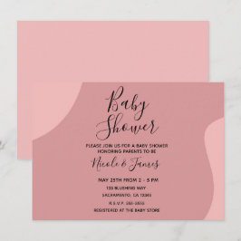 Blushing Pink Mauve Modern Minimal Baby shower Inv Kaart