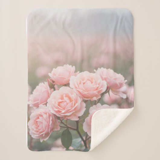 Blushing Pink Rose Field Blanket Sherpa Deken (Voorkant)