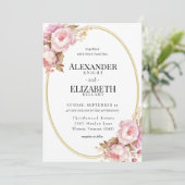 Blushing pioen van gouden cirkel bruiloft uitnodig kaart (Staand voorkant)