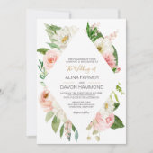 Blushing Roos Blush Pink and White Floral Wedding Kaart (Voorkant)
