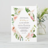 Blushing Roos Blush Pink and White Floral Wedding Kaart (Staand voorkant)